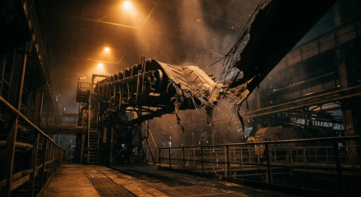 Beschädigtes Förderband in einer Industrieanlage — Symbolbild für Qualitätsprobleme durch preisgetriebenen Einkauf